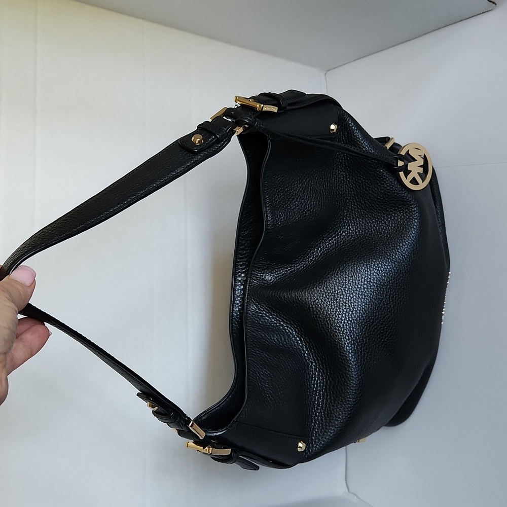 Michael Kors Black Leather Hobo with Gold Hardware